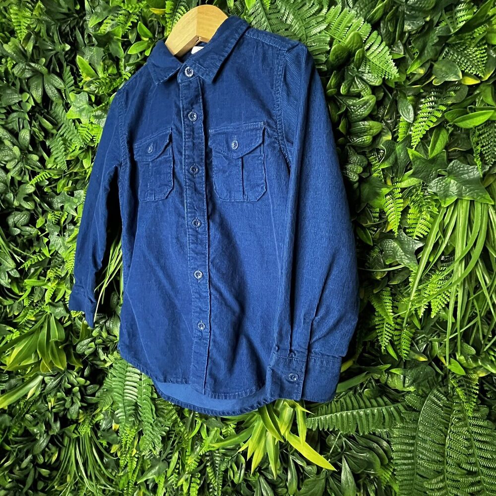 BABY GAP Boys‎ Shirt Size 5 Years Blue Button Long Sleeve Corduroy Design 0858